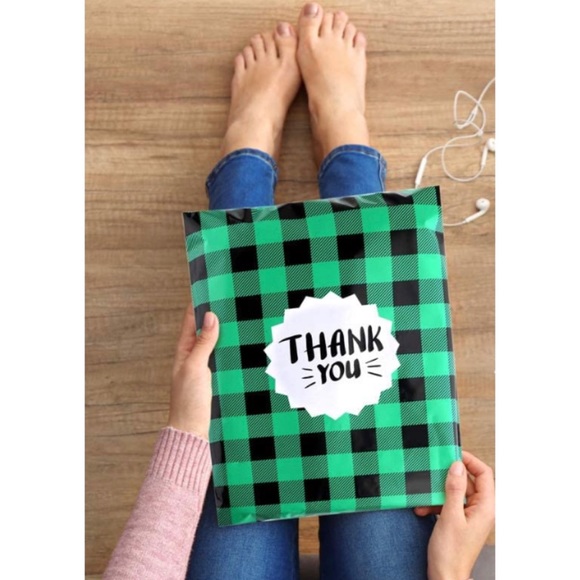 🆕 🌻 2/$20 10 Green Gingham Plaid Poly Mailers Shipping Bags New - Picture 3 of 10